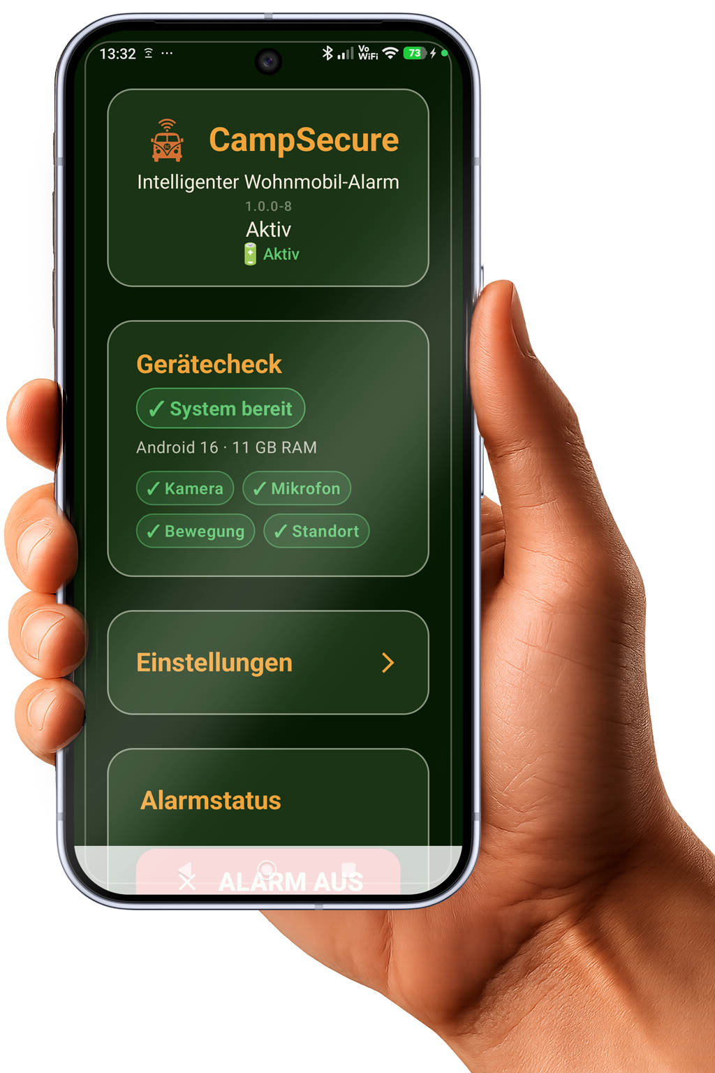 Alarmanlage Wohnwagen – CampSecure™ App in der Hand